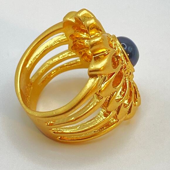 LIA SOPHIA KABLOOM Ring Flower Matte Gold Tone Black - Size 7 - Picture 5 of 9